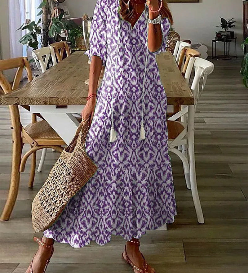 Barila – Robe Longue À Imprimé Géométrique Et Col En V