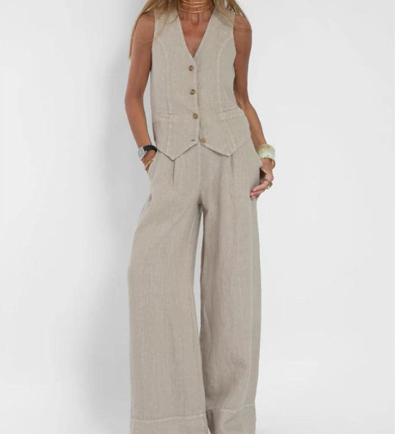Melia - Ensemble Chic Sans Manches Et Pantalon Large