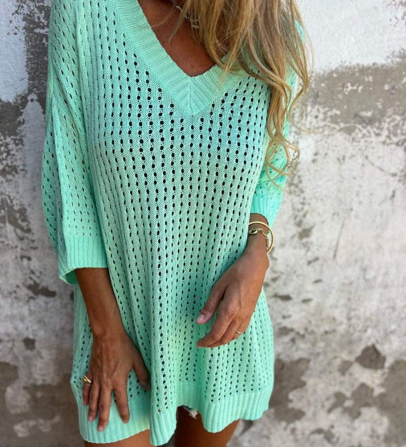 Daona - Haut Tricoté À Col V Et Motifs Ajourés