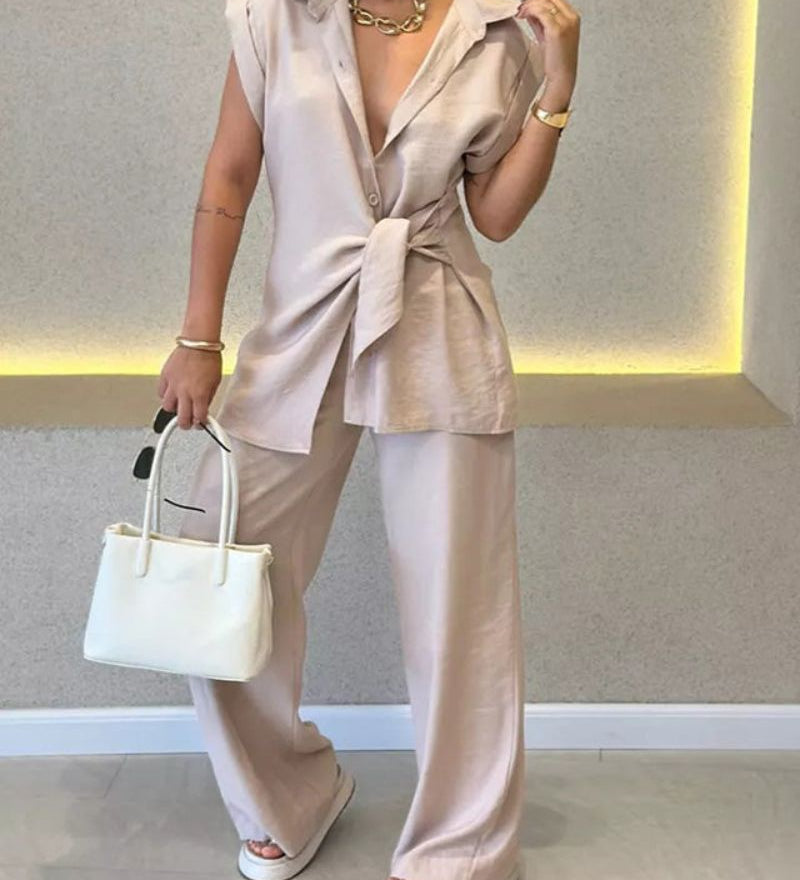 Ivele - Ensemble Élégant Sans Manches Et Pantalon Taille Haute