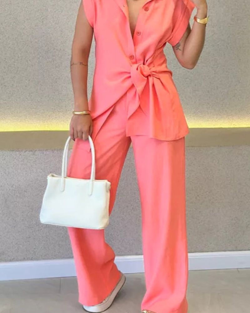 Ivele - Ensemble Élégant Sans Manches Et Pantalon Taille Haute