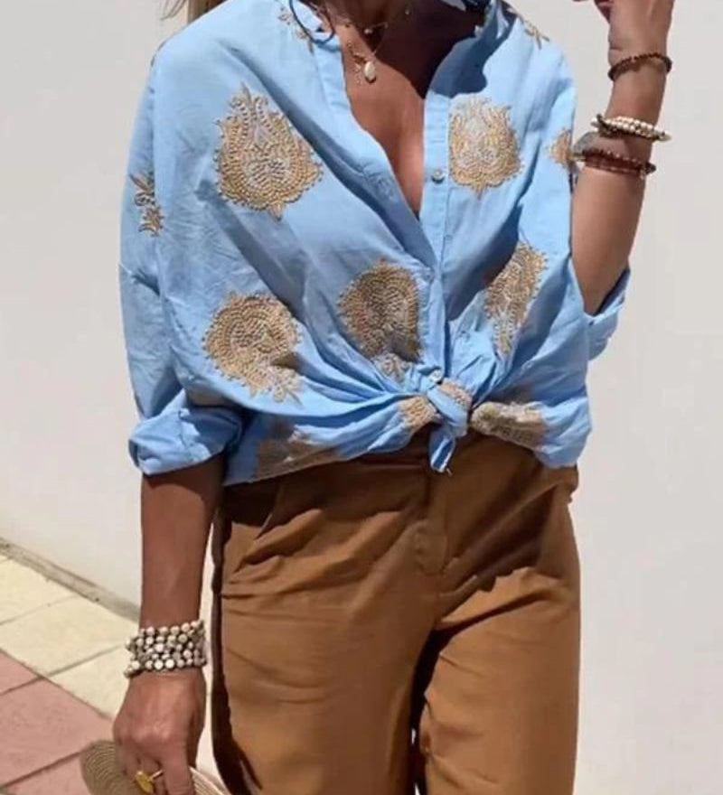 Salma - Chemise Décontractée En Coton Et Lin Brodé