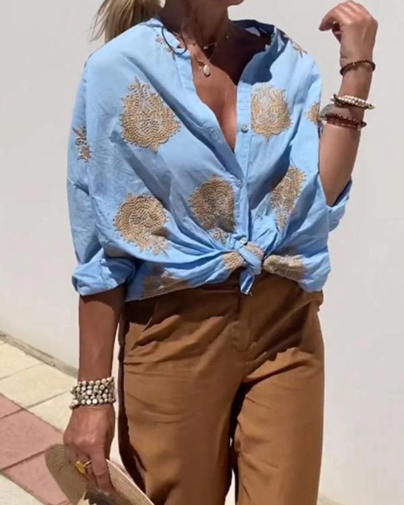 Salma - Chemise Décontractée En Coton Et Lin Brodé