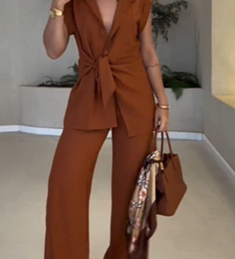 Ivele - Ensemble Élégant Sans Manches Et Pantalon Taille Haute