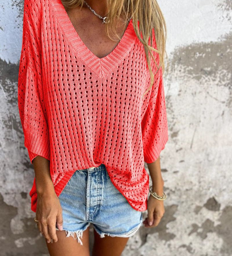 Daona - Haut Tricoté À Col V Et Motifs Ajourés