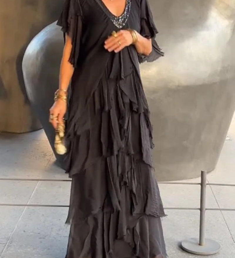 Bela Valiere - Robe Fluide à Col V – Élégance Chic et Moderne