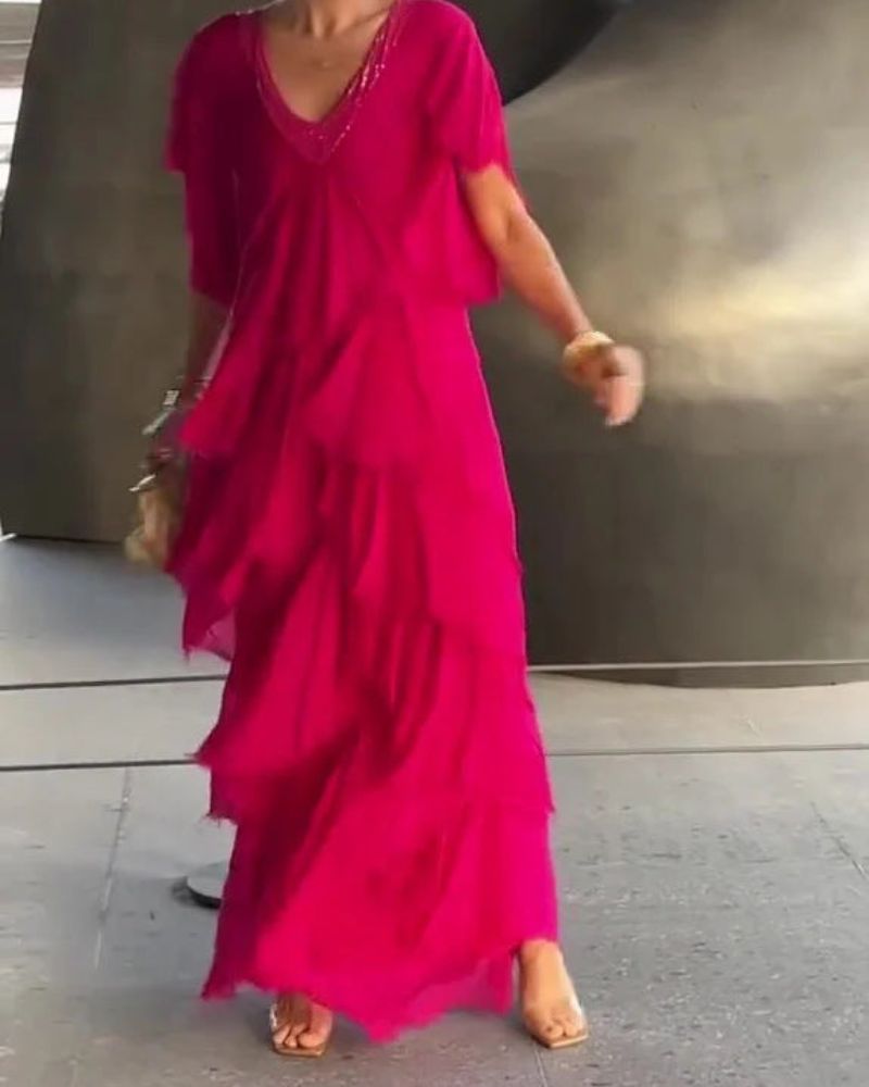 Bela Valiere - Robe Fluide à Col V – Élégance Chic et Moderne