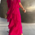 Bela Valiere - Robe Fluide à Col V – Élégance Chic et Moderne