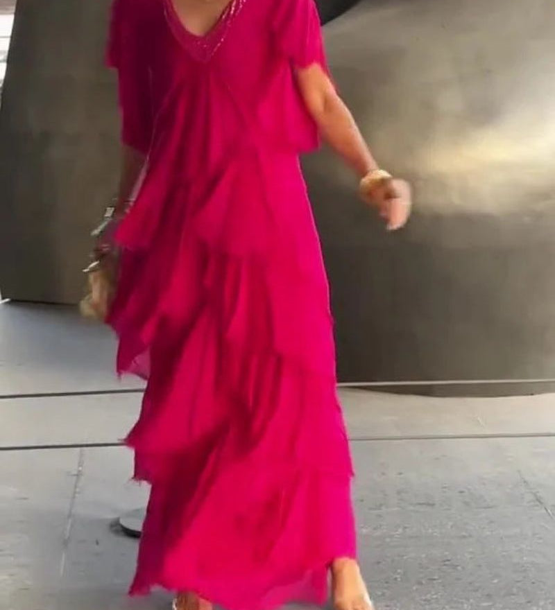 Bela Valiere - Robe Fluide à Col V – Élégance Chic et Moderne