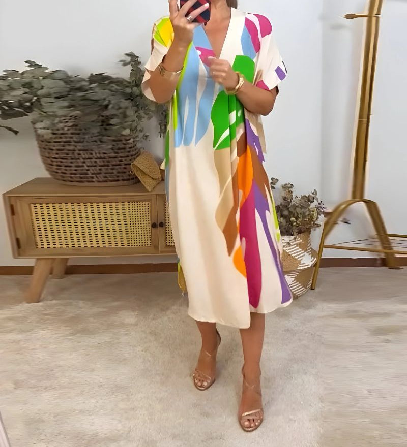 Nerisa - Casual Dress With Colorful Foliage Print