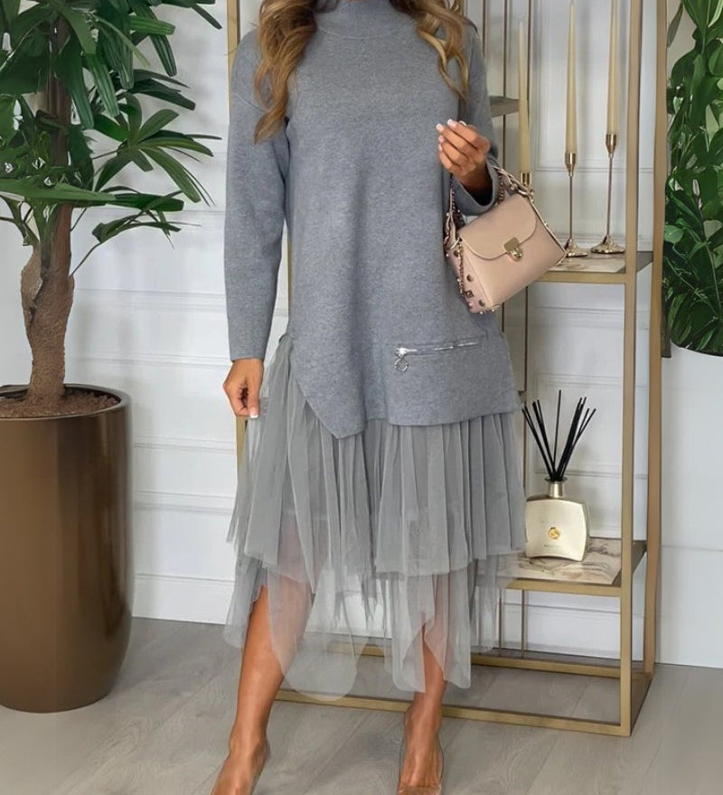 Taylor - Ensemble Haut En Maille À Col Roulé Zippé Et Jupe Ample Élastique