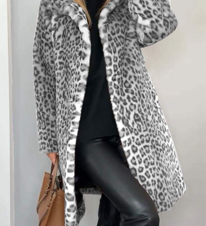 Leia - Manteau Long Doux À Motif Léopard