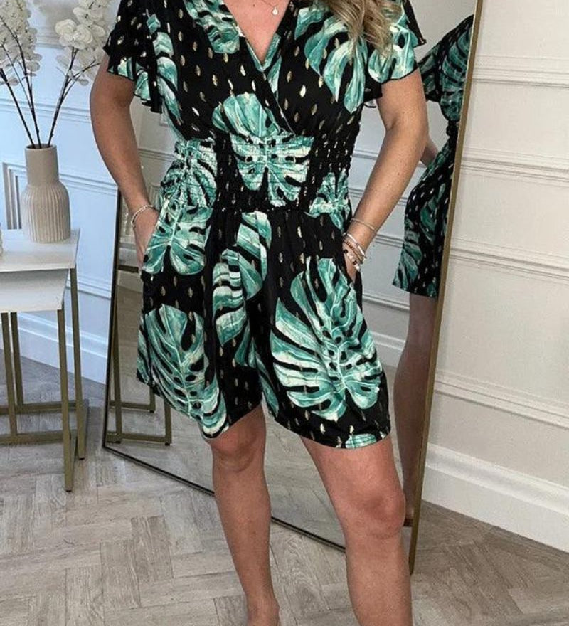 Vaynara - Combishort À Fleurs Et Pois Avec Poches