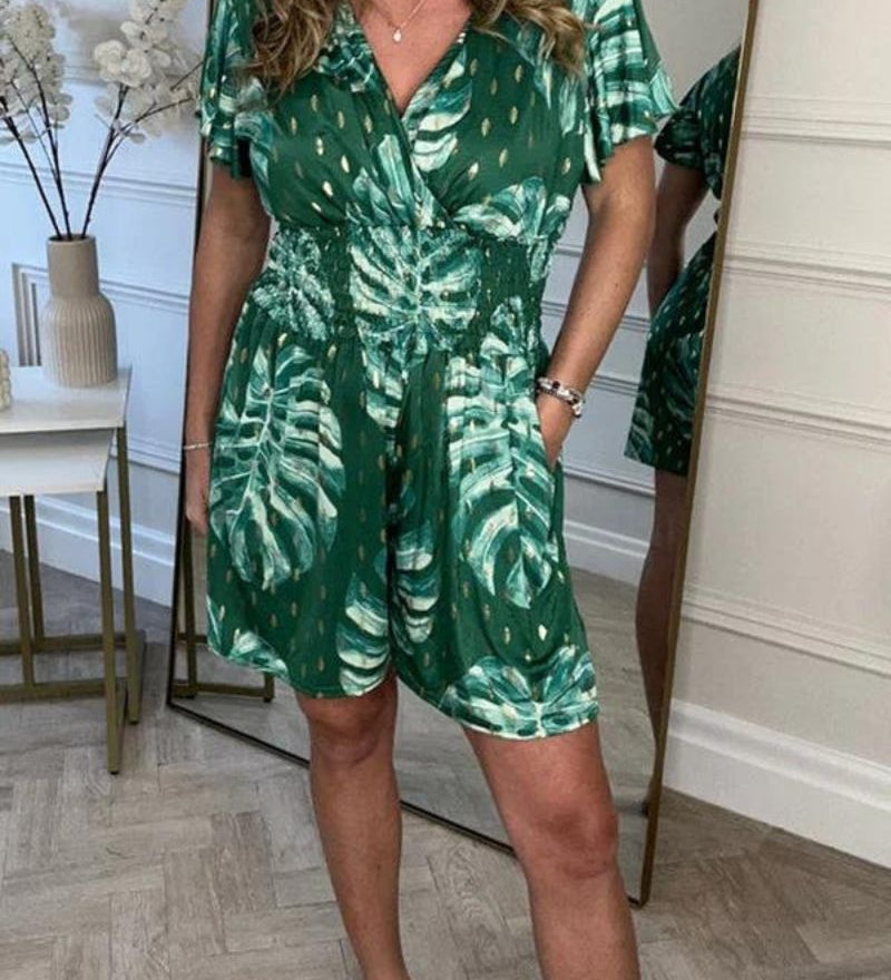 Vaynara - Combishort À Fleurs Et Pois Avec Poches