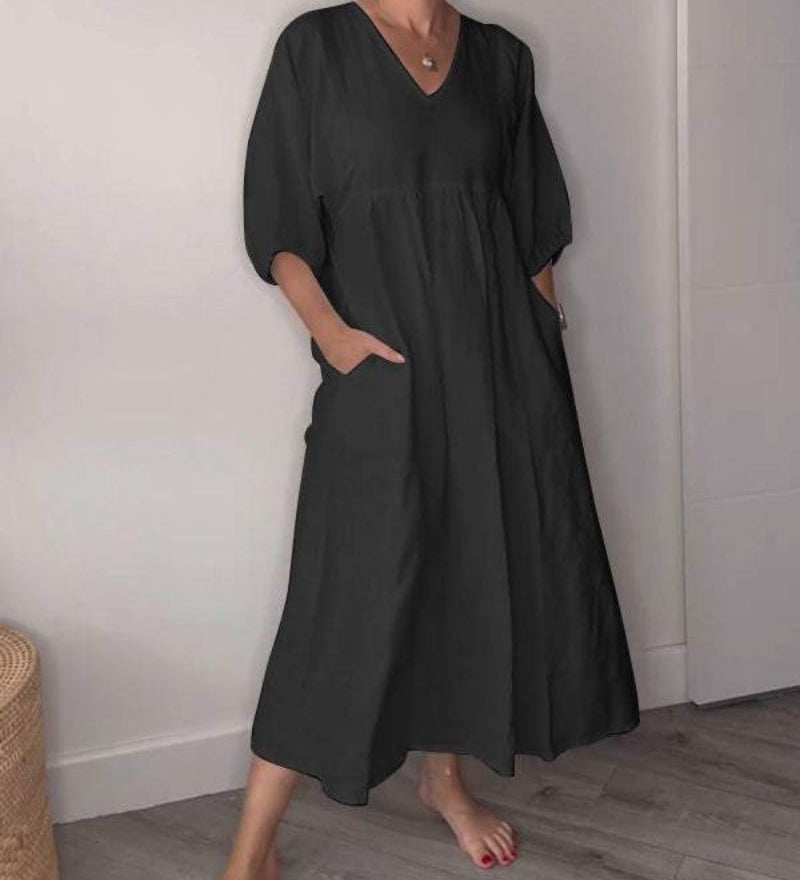 Elaene - Robe Maxi À Col En V, Élégance Décontractée