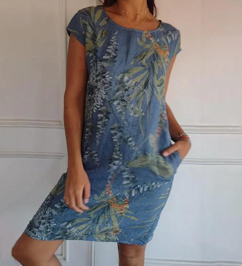 Joana - Robe Imprimée Col Rond En Coton Et Lin