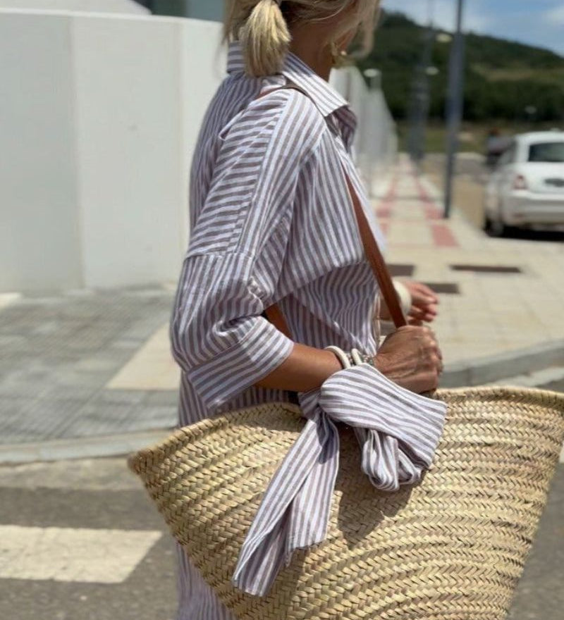 Colen - Robe Chemise Classique Rayée À Lacets