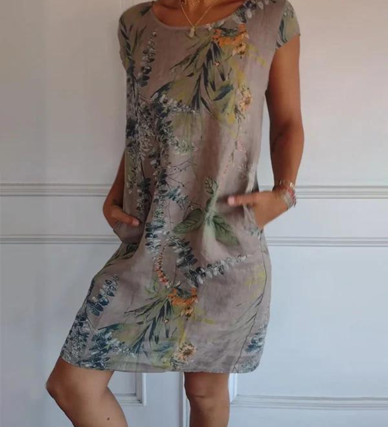 Joana - Robe Imprimée Col Rond En Coton Et Lin