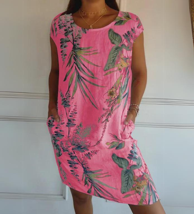 Joana - Robe Imprimée Col Rond En Coton Et Lin