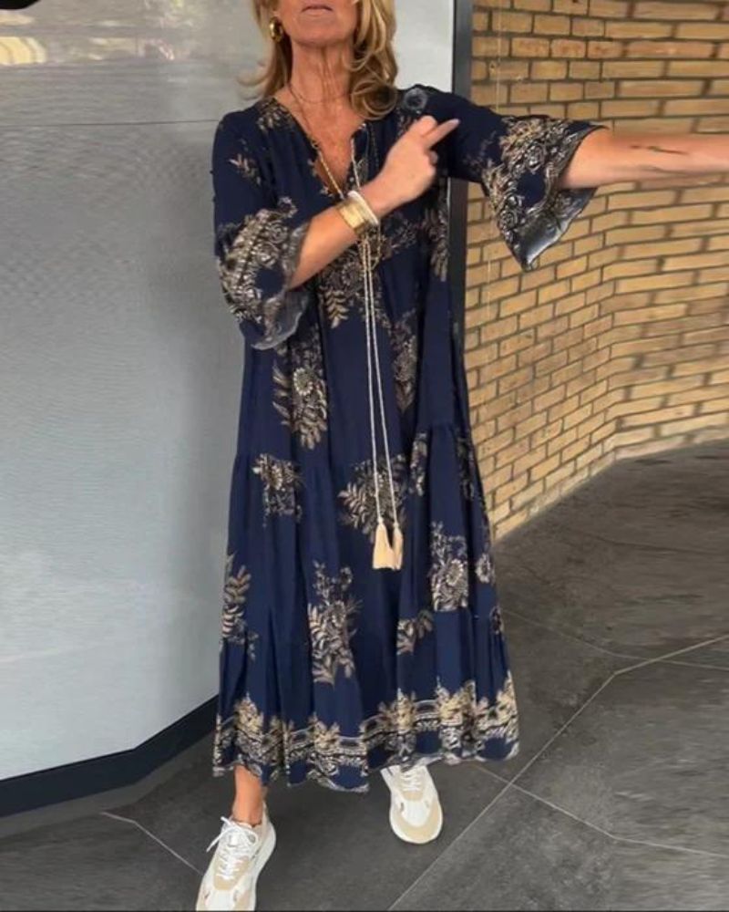 Anne - Robe Vintage Décontractée À Col En V