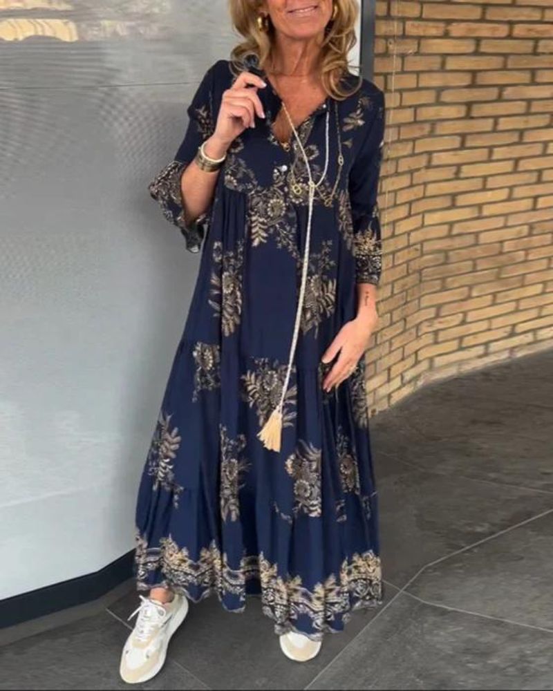 Anne - Robe Vintage Décontractée À Col En V