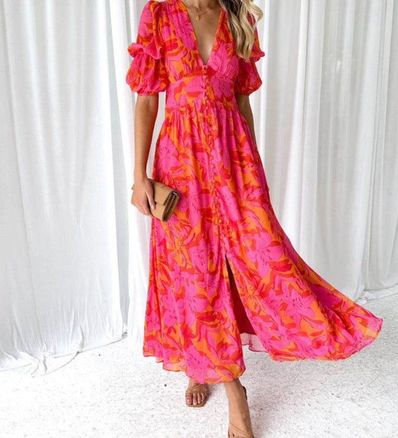 Bela Derana - Robe Longue Rouge Rosé – Allure Féminine et Moderne