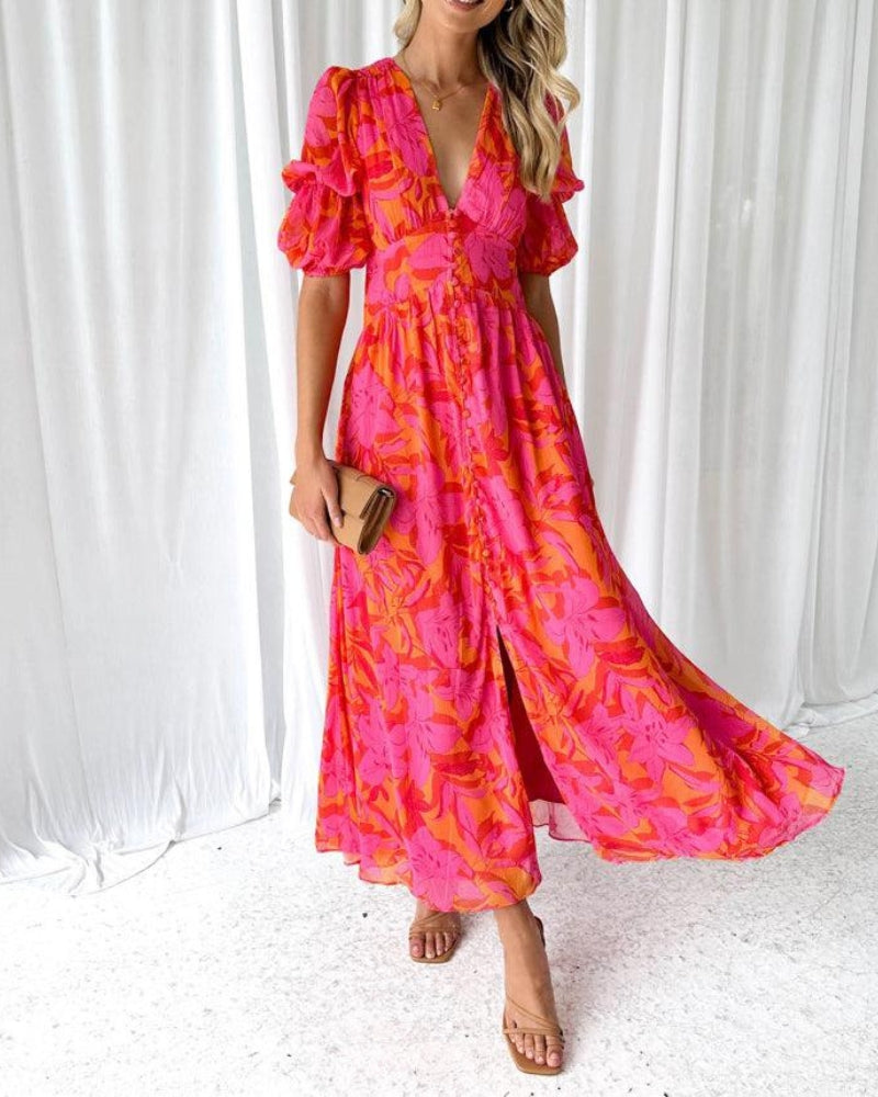 Bela Derana - Robe Longue Rouge Rosé – Allure Féminine et Moderne