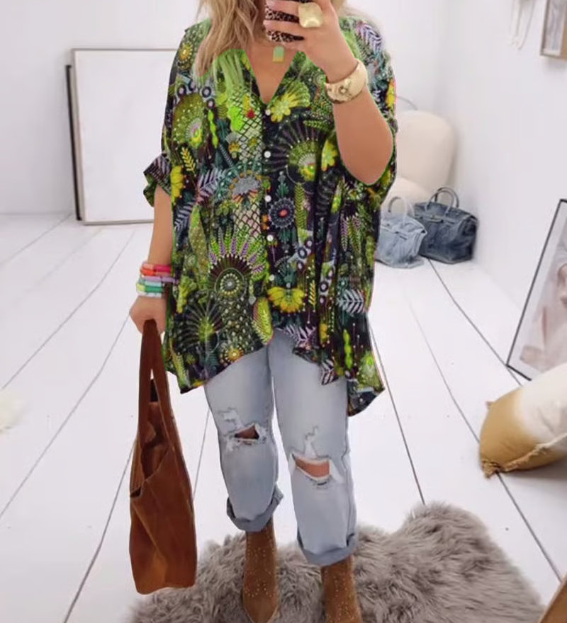 Marlena - Blouse Loose À Imprimé Bohème