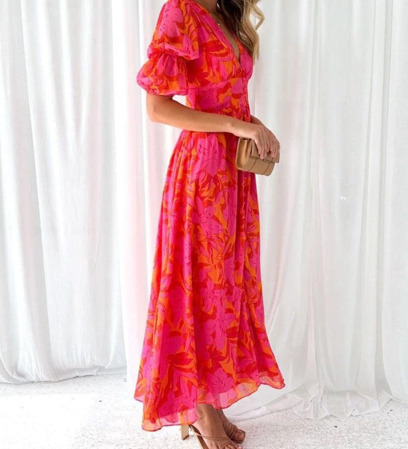 Bela Derana - Robe Longue Rouge Rosé – Allure Féminine et Moderne
