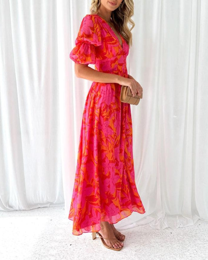 Bela Derana - Robe Longue Rouge Rosé – Allure Féminine et Moderne