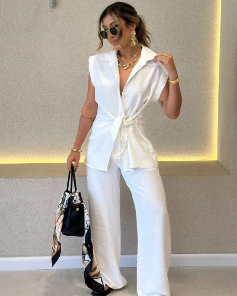 Ivele - Ensemble Élégant Sans Manches Et Pantalon Taille Haute