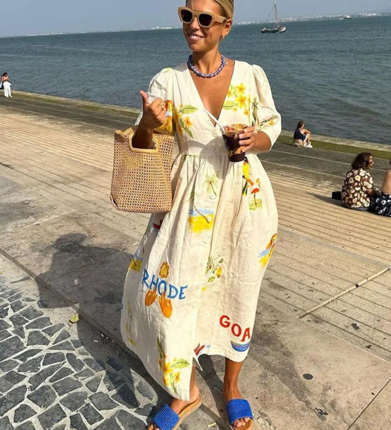 Anni – Robe en Lin Imprimée Bohème Chic