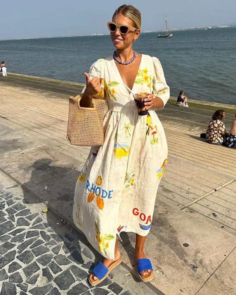 Anni – Robe en Lin Imprimée Bohème Chic