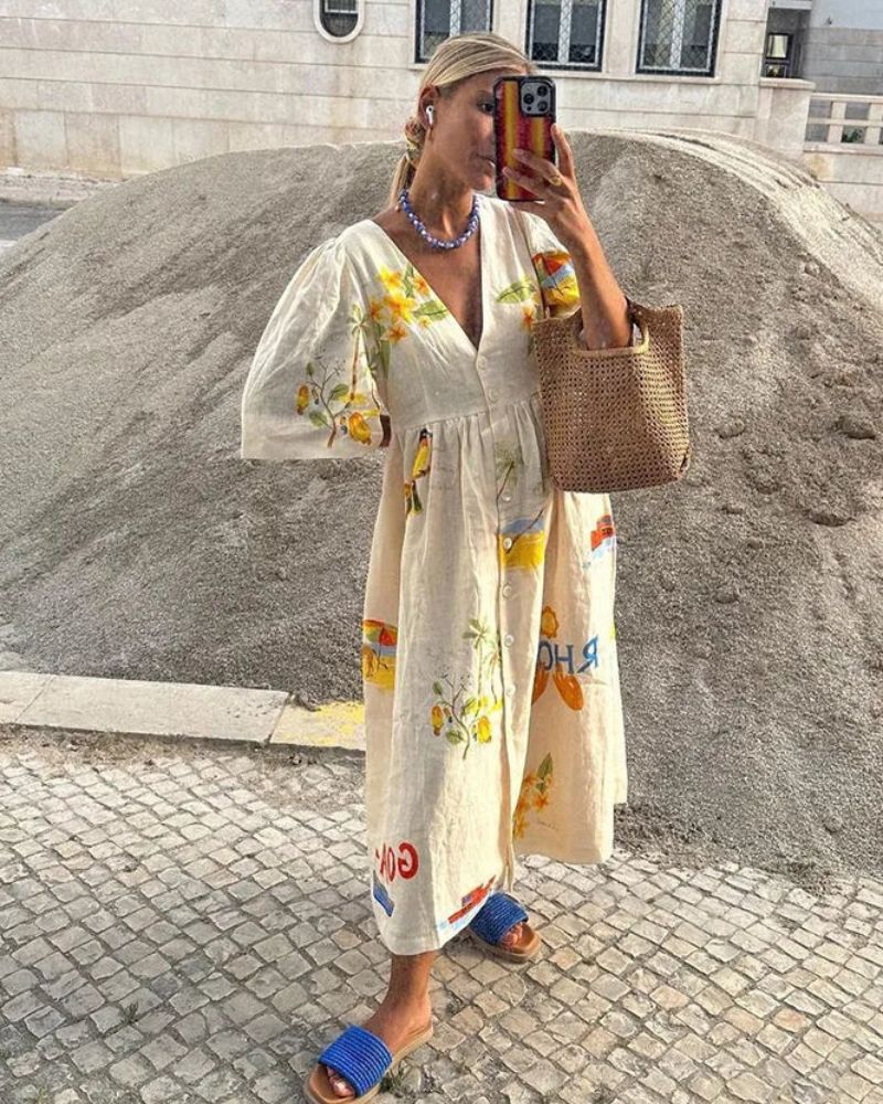 Anni – Robe en Lin Imprimée Bohème Chic