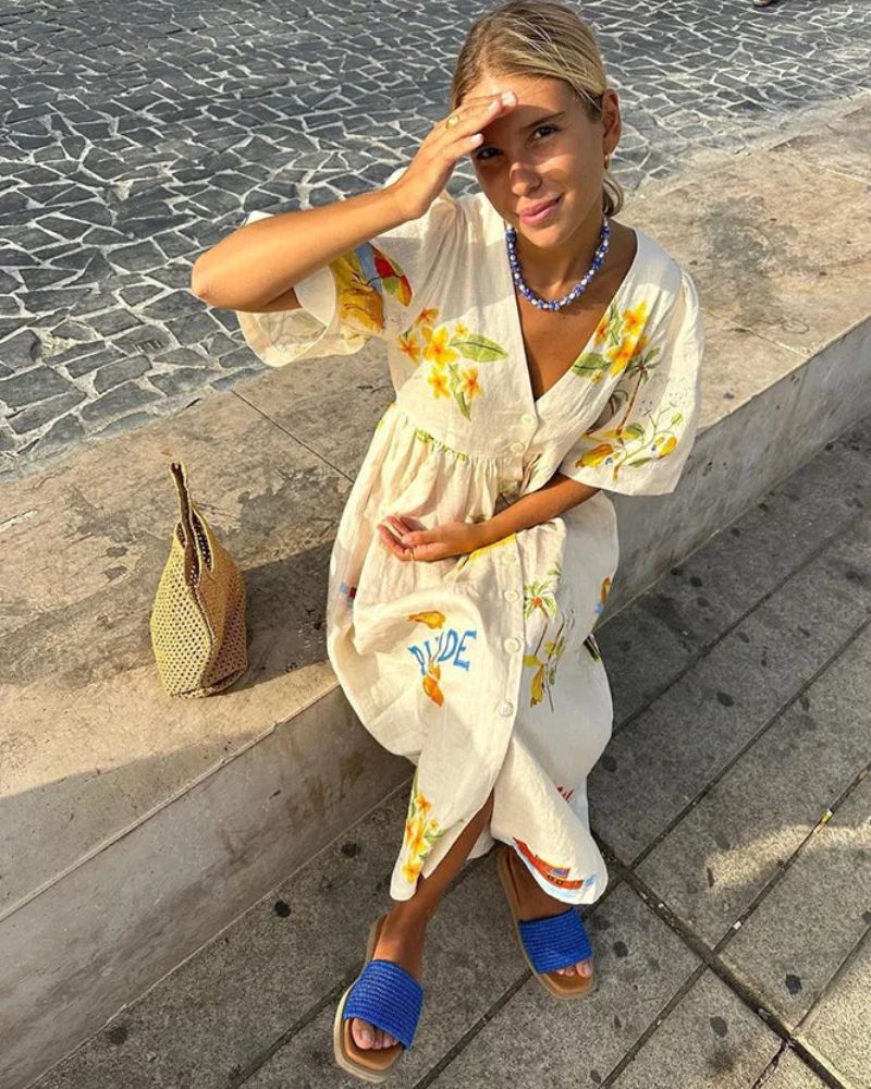 Anni – Robe en Lin Imprimée Bohème Chic