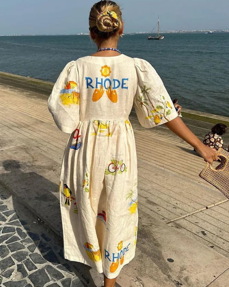Anni – Robe en Lin Imprimée Bohème Chic
