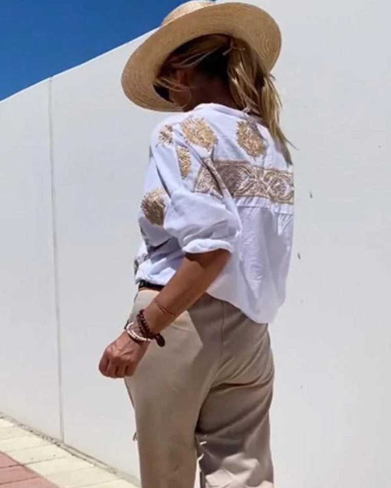 Salma - Chemise Décontractée En Coton Et Lin Brodé