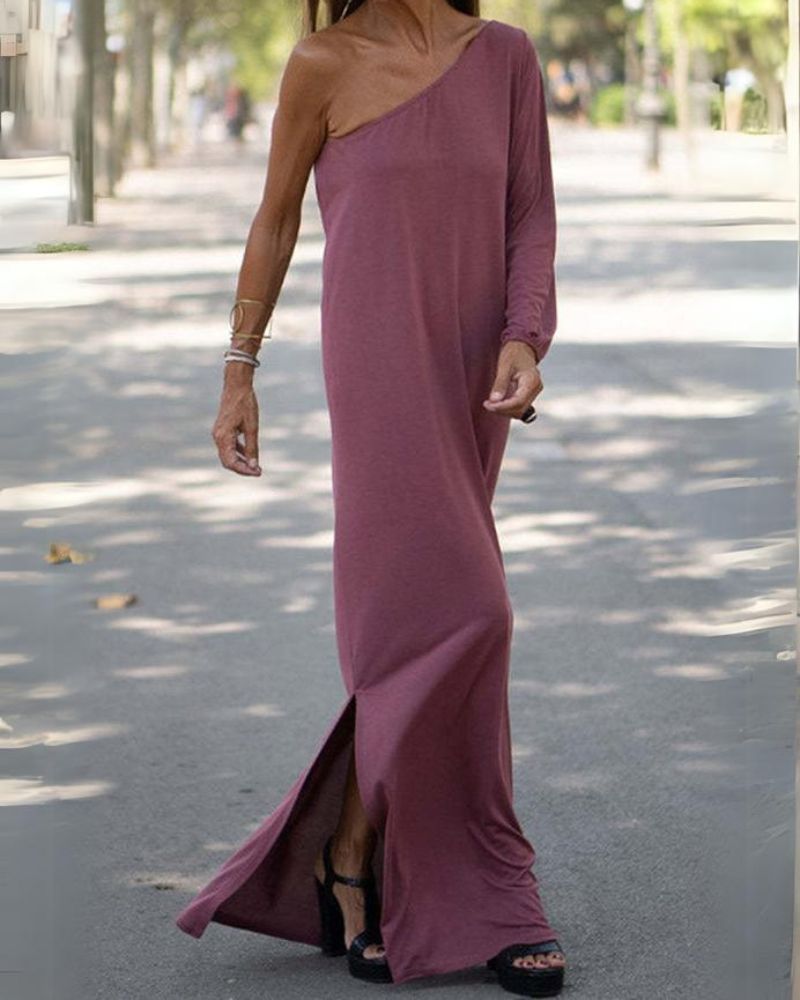Marye - Robe Longue Asymétrique Élégante à Épaule Unique