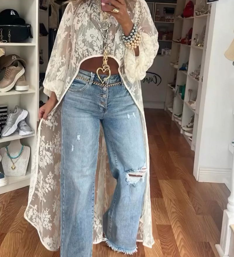 Nyxelle - Tunique Femme Bohème Chic en Dentelle Longue