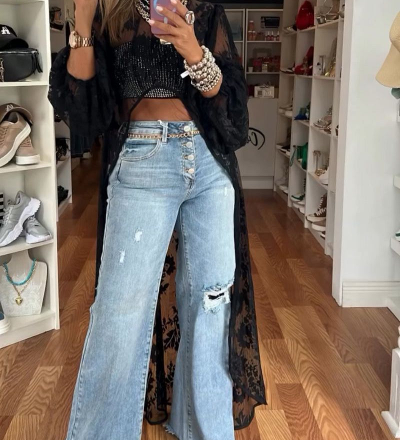 Nyxelle - Tunique Femme Bohème Chic en Dentelle Longue