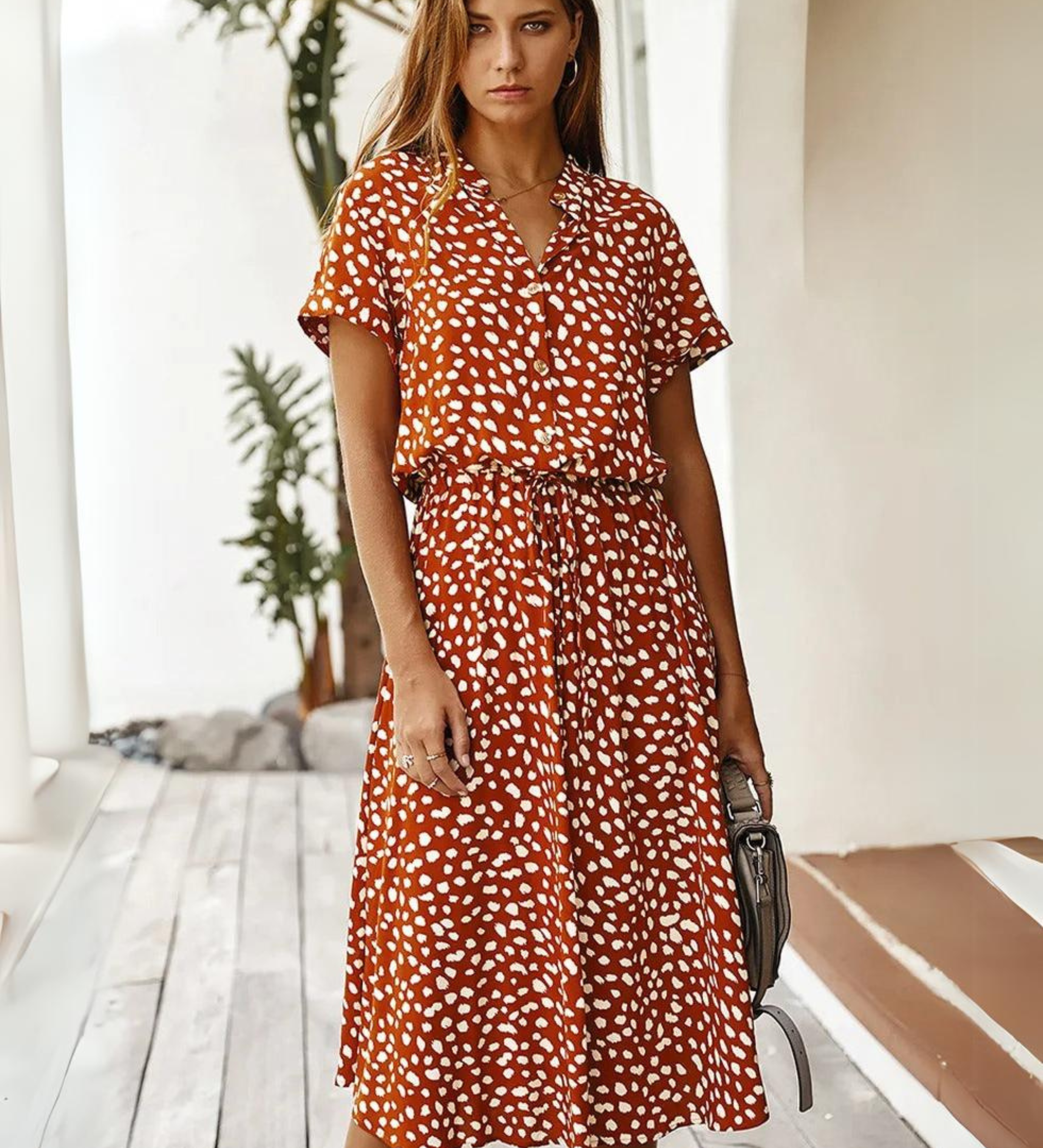 Maya - Robe Midi Vintage À Manches Courtes