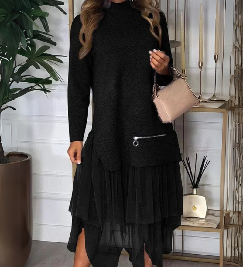 Taylor - Ensemble Haut En Maille À Col Roulé Zippé Et Jupe Ample Élastique