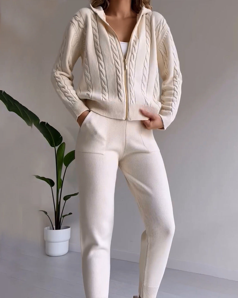 Ania - Ensemble Deux Pièces Décontracté En Jacquard Torsadé