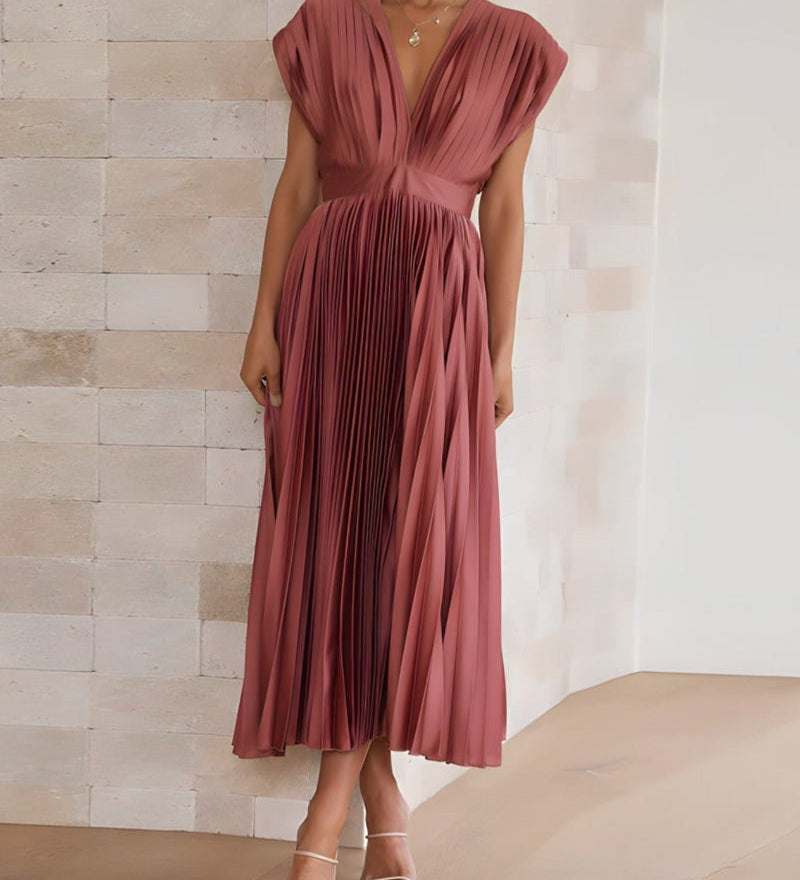 Elena - Robe Midi Plissée Élégante Sans Manches