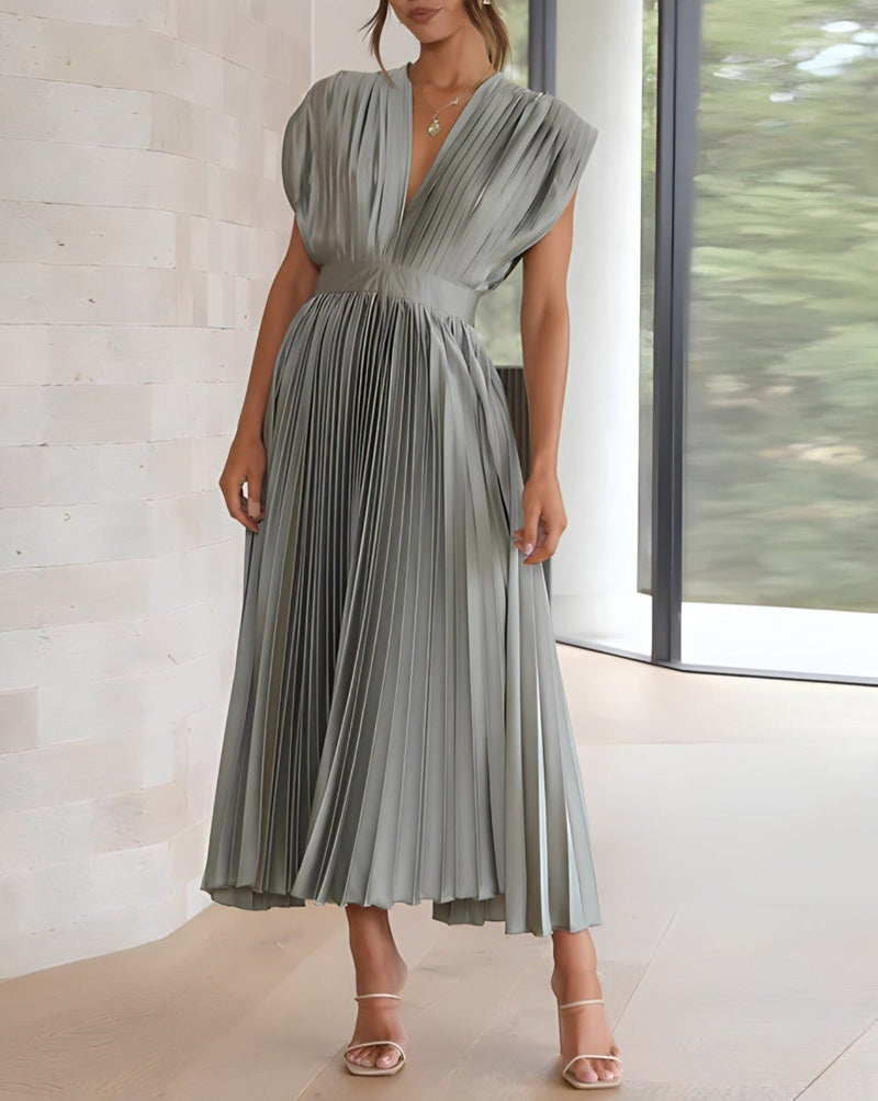 Elena - Robe Midi Plissée Élégante Sans Manches