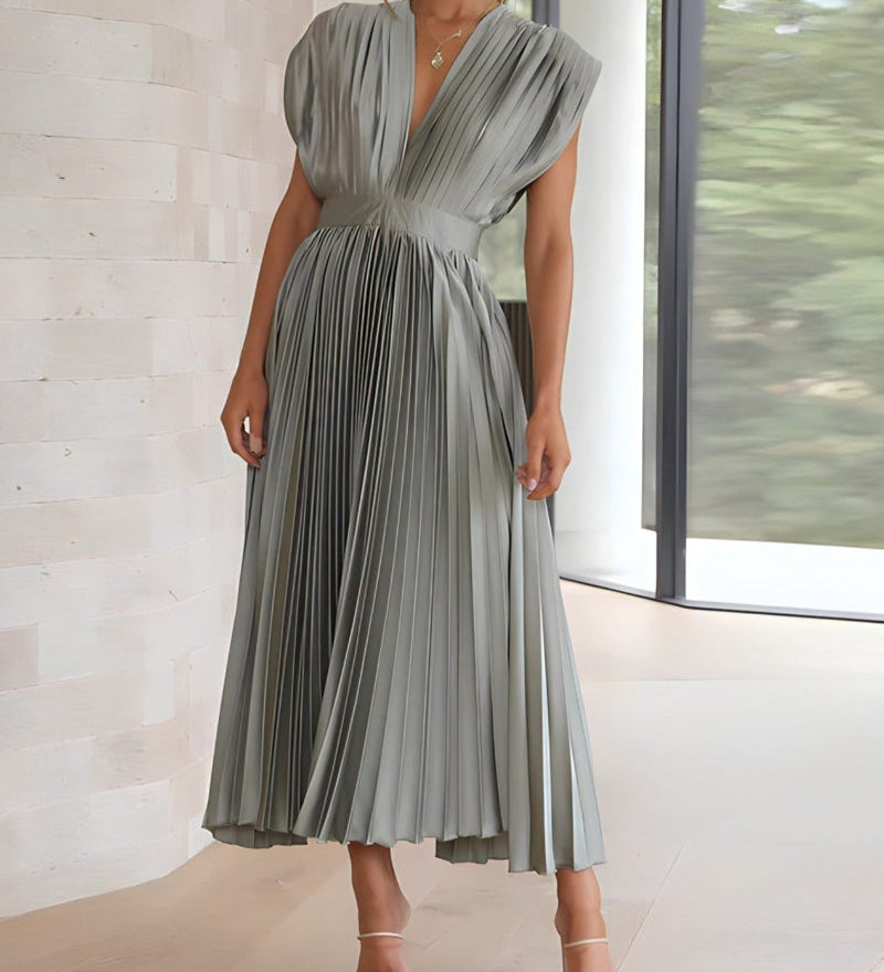 Elena - Robe Midi Plissée Élégante Sans Manches