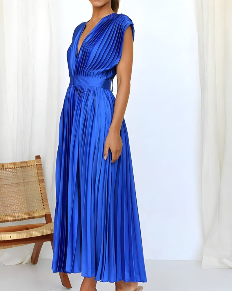 Elena - Robe Midi Plissée Élégante Sans Manches