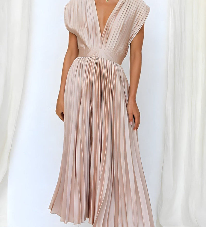 Elena - Robe Midi Plissée Élégante Sans Manches