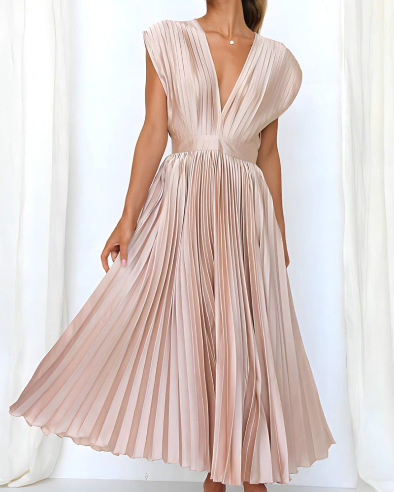 Elena - Robe Midi Plissée Élégante Sans Manches