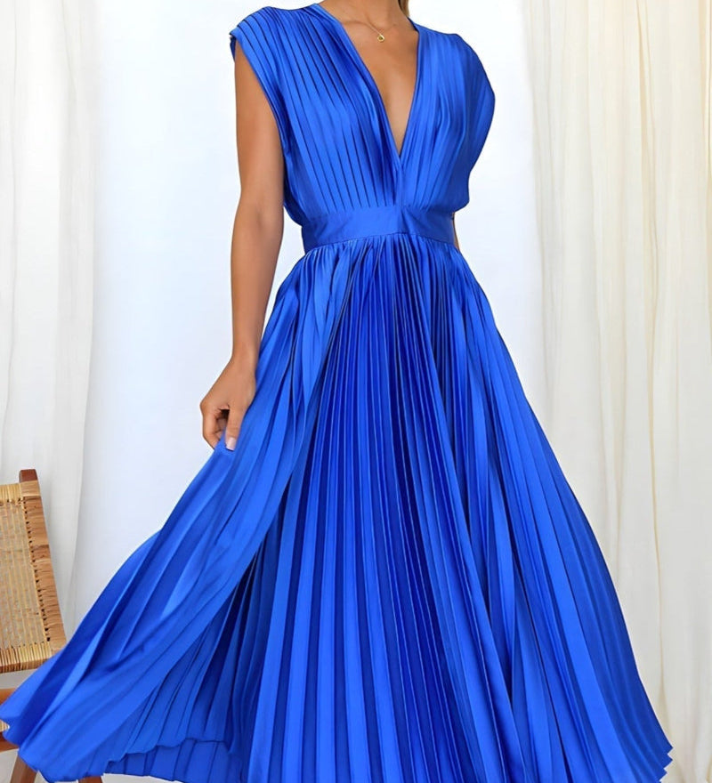Elena - Robe Midi Plissée Élégante Sans Manches